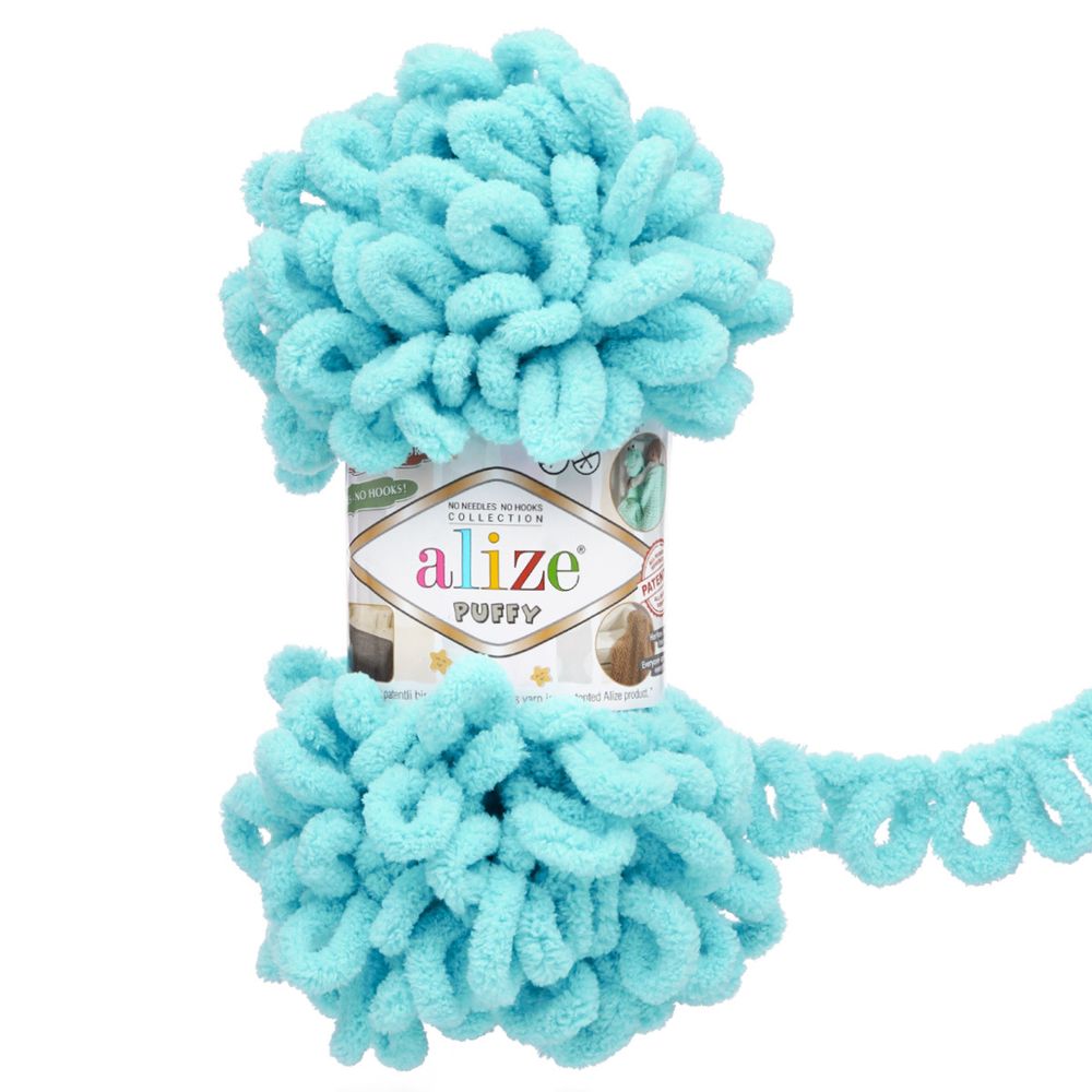 Пряжа Alize (Ализе) Puffy / уп.5 мот. по 100 г, 9м, 128 ярко-голубой