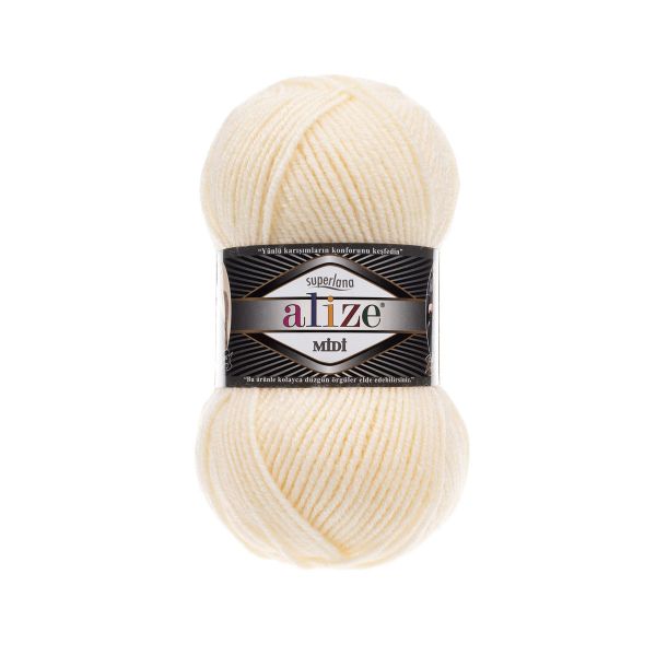 Пряжа Alize (Ализе) Superlana Midi / уп.5 мот. по 100 г, 170м, 001 кремовый А