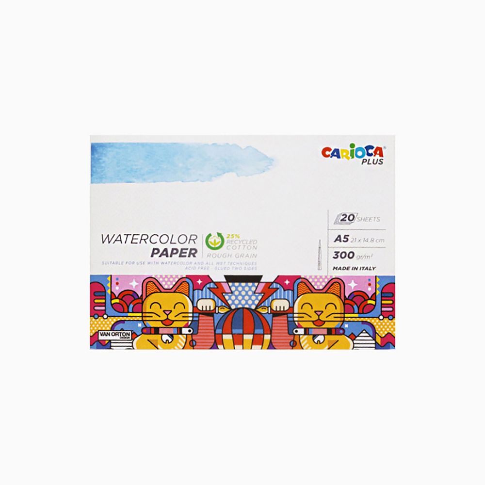 Скетчбук для рисования акварелью A5 300 г/м², 300 г/м², склейка с одной стороны 20 л, 45224, Carioca Plus 45224