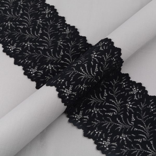 Кружево бельевое эластичное 160 мм / 3±0.2 метра, Турция, черный, Blitz