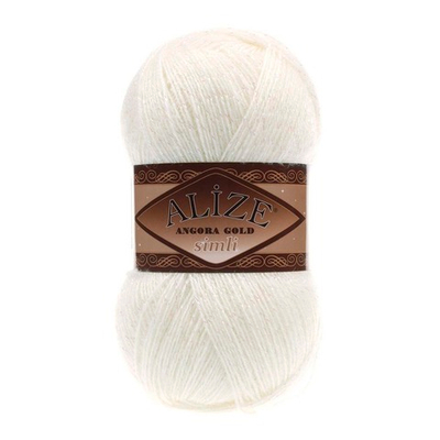 Пряжа Alize (Ализе) Angora Gold Simli / уп.5 мот. по 100 г, 500м, 062 молочный A