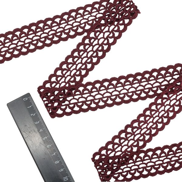 Кружево гипюр (плетёное) 33 мм, 3,4 м, ±4 см, 125 бордо