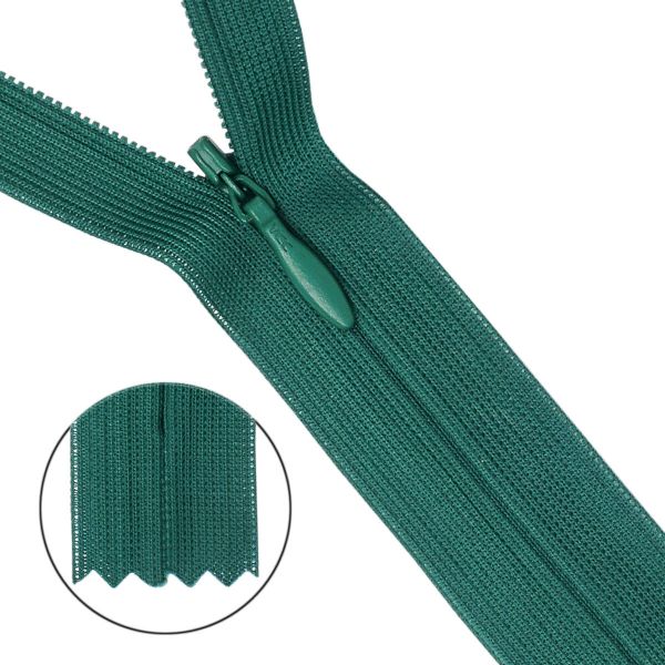 Молния потайная (скрытая) Т3 (3 мм) 1 зам., н/раз., 50 см, зеленый нейлон, 31330 / 50, 10 шт