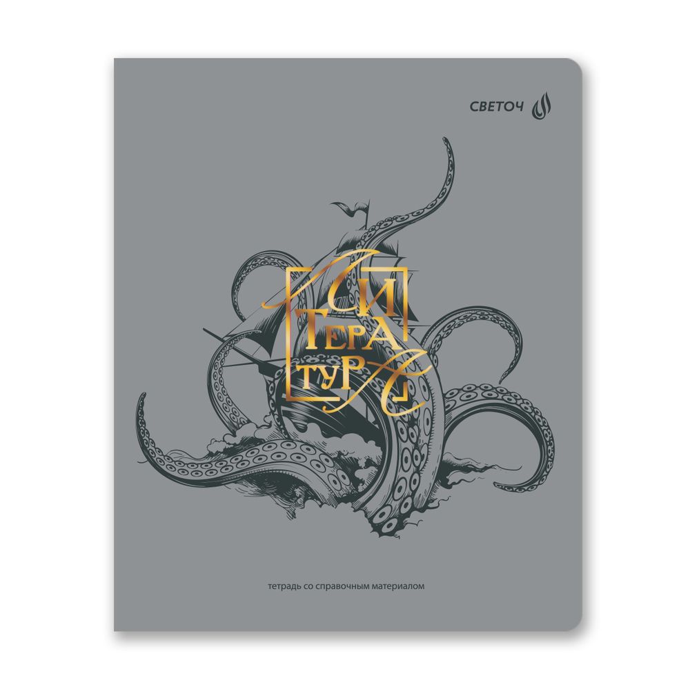 Тетрадь со справ.материал. Архивариус пластик.обл. 320мкм с тис.золот.фольгой. A5 48 л. на скобе 65 г/м², белизна 100% 10 шт линия, 01881 Архивариус Литература, Светоч Т291