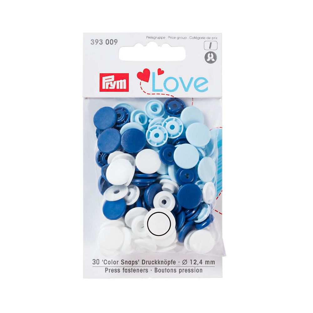 Кнопки Color Snaps, PrymLove, синий/голубой/белый цв, 12мм, 30шт, Prym