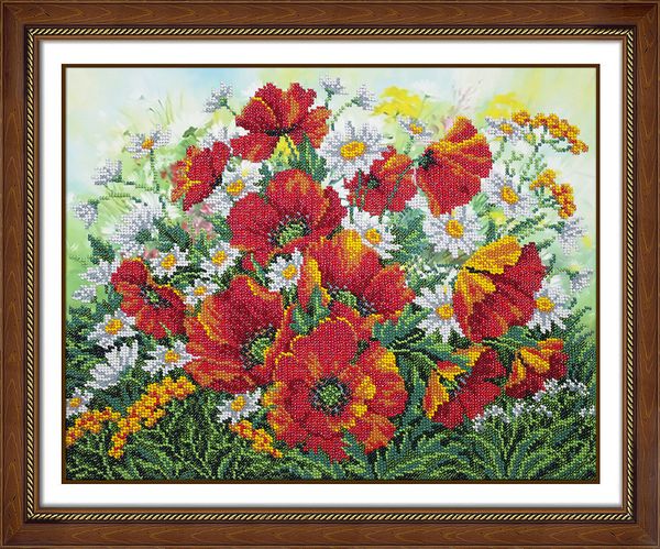 Набор для вышивания бисером Паутинка, Полевые маки 36х28 см