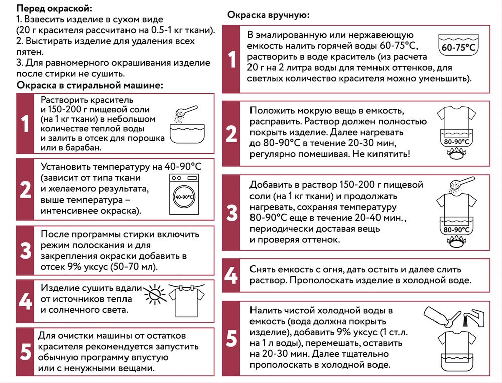 Краситель для ткани 20 г, бордо, Vista-Artista KRG