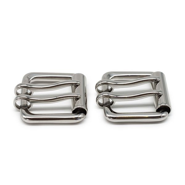 Пряжка ременная металл 40 мм, 2 язычка, никель, 2 шт, BIG