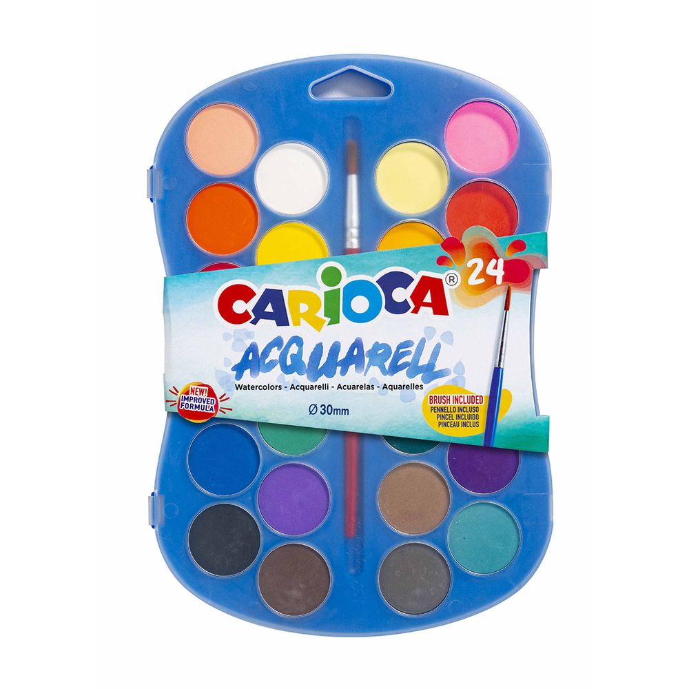 Краска акварель Acquarell Watercolor, с кистью 24 цв, Carioca 42405