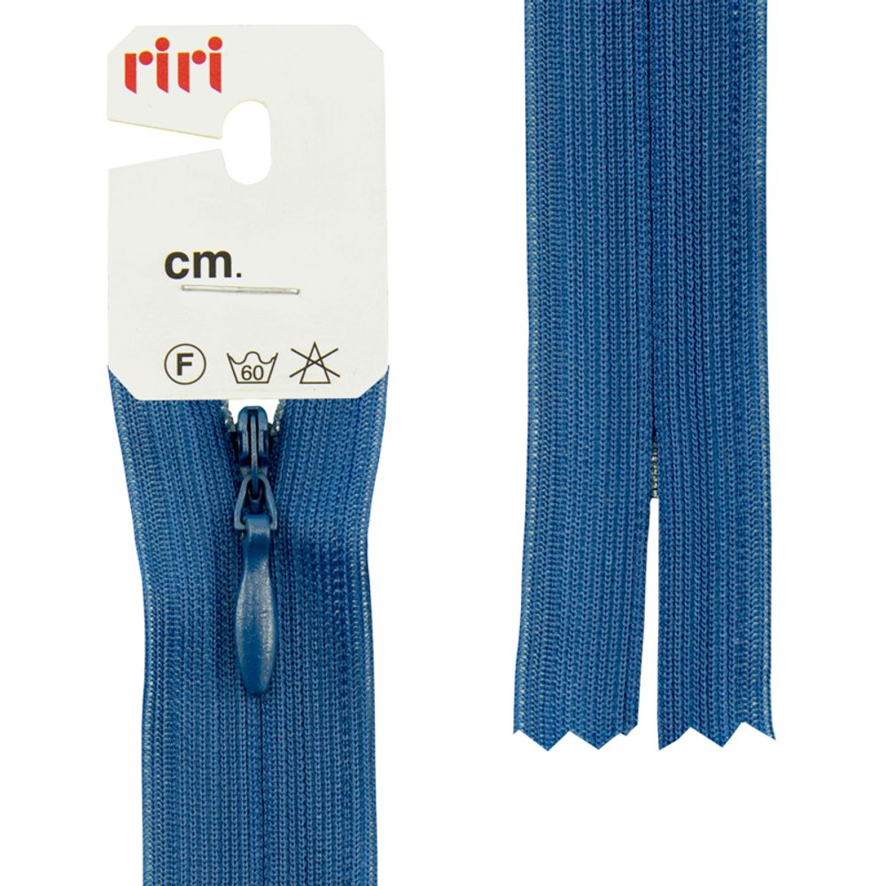 Молния скрытая (потайная) RIRI Т3 (3 мм), н/раз., 22 см, цв. тесьмы 2608, ярко-синий, упак. 5 шт