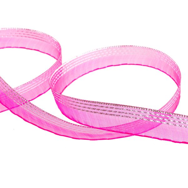 Лента капроновая (органза) 15.0 мм / 25 метров, 030 т. розовый/серебро, Blitz ORT-15