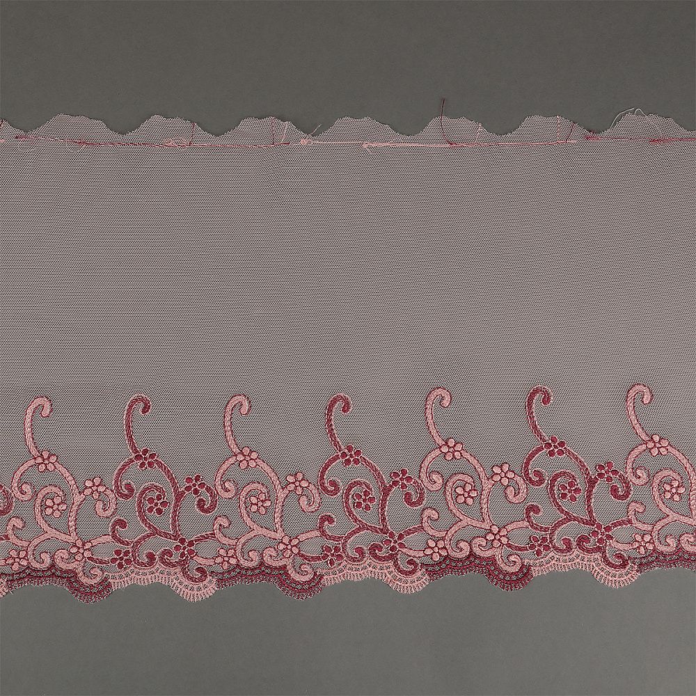 Кружево на сетке (вышитое) 220 мм, OG36 цв.розовый, правая уп.7.5м, Kruzhevo