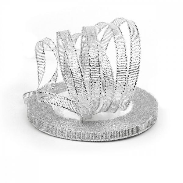 Лента металлизированная 6.0 мм / 22.85±1 метра, цв. серебро, Magic4Hobby, упак. 5 шт