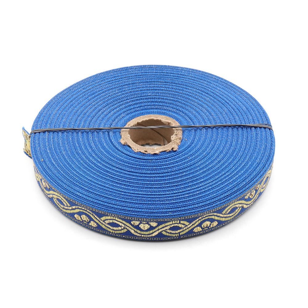 Лента (тесьма) жаккардовая 18.0 мм / 25±1 метров, с метанитом, рис. 9366, С1856Г17 синий/желтый