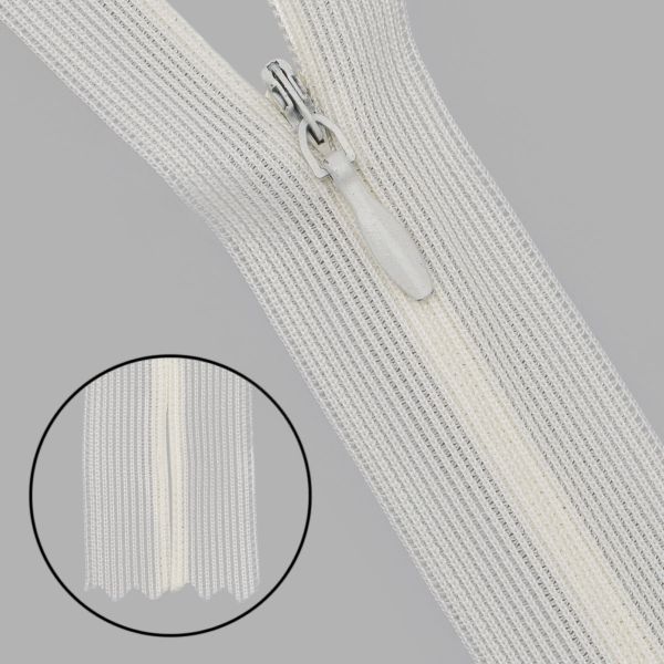Молния потайная (скрытая) Т3 (3 мм) 1 зам., н/раз., 50 см, нейлон, 122 молочный, 102, 10 шт