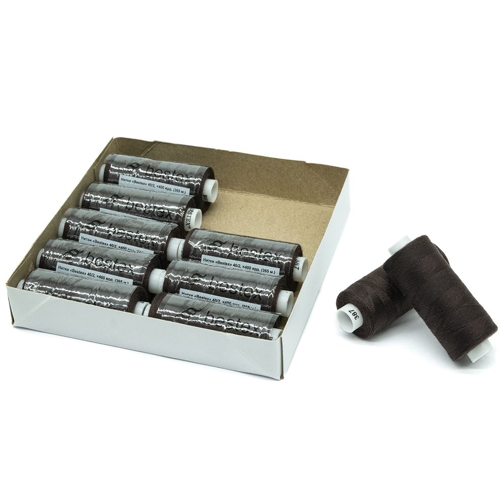 Нитки швейные бытовые Bestex 40/2, 365 м (400 ярд) / 10 кат., 387 горький шоколад