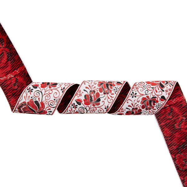 Лента (тесьма) жаккардовая 50.0 мм / 25±1 метров, рис. 9568 Гжель, (5 белый/красный/черный) С3379Г17