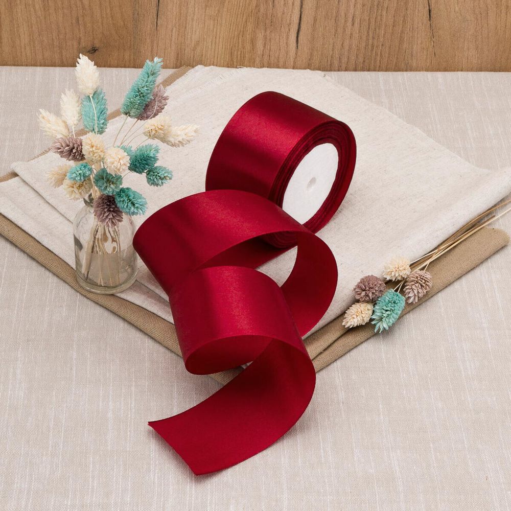 Лента атласная 1-сторонняя 50.0 мм / 22.86±1 метров, аналог 7730446, 156 темно-красный, DDZ2401, Globus