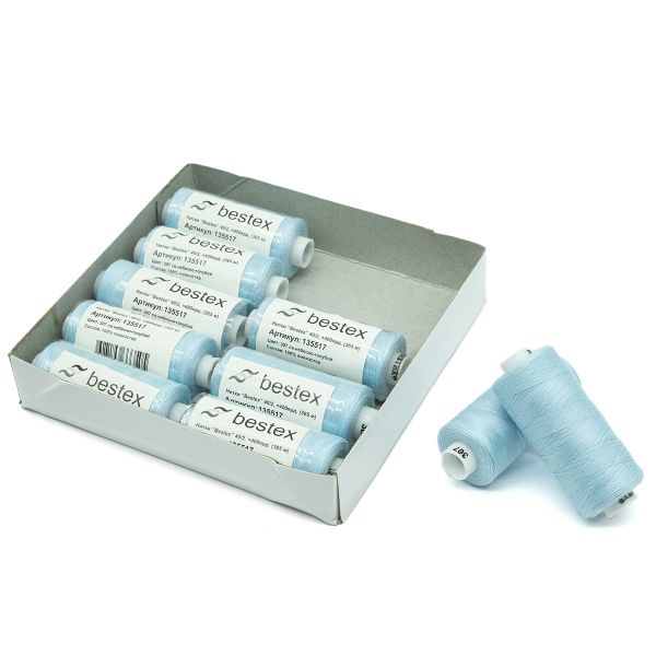 Нитки швейные бытовые Bestex 40/2, 365 м (400 ярд) / 10 кат., 307 голубой иней