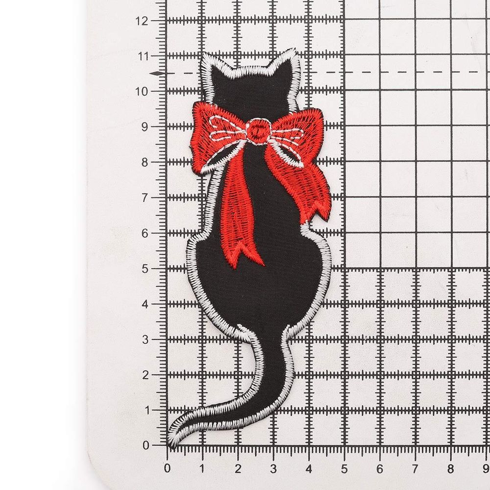 Термоаппликация Кот с бантом, 40х130мм 10 шт (черный), 13396