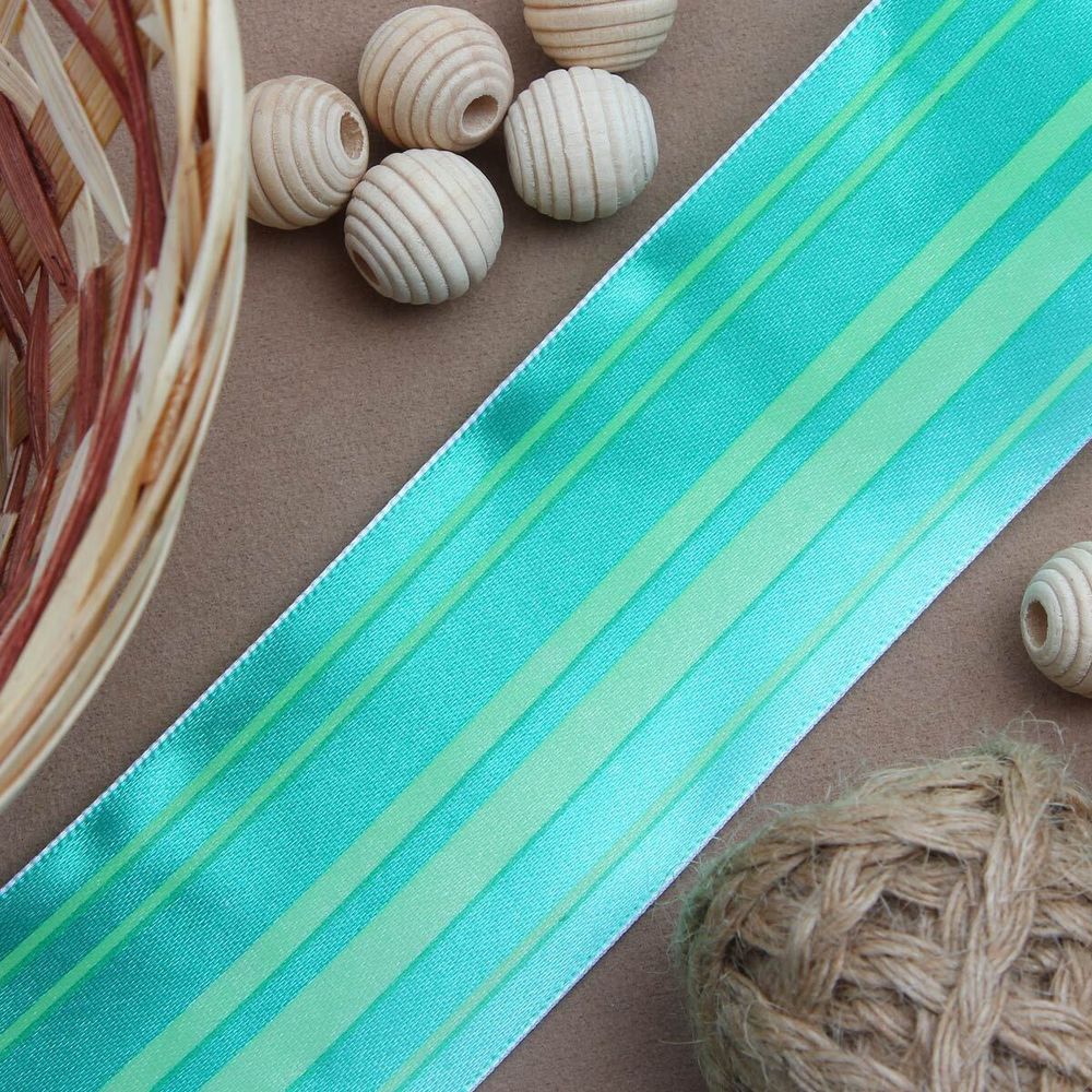 Лента атласная с рисунком 45.0 мм / 3 метра, Горизонталь (зеленый), Globus