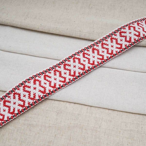 Лента для поясов 38 мм / 25 метров, рис. 9852, белый/красный/черный, С3822Г17