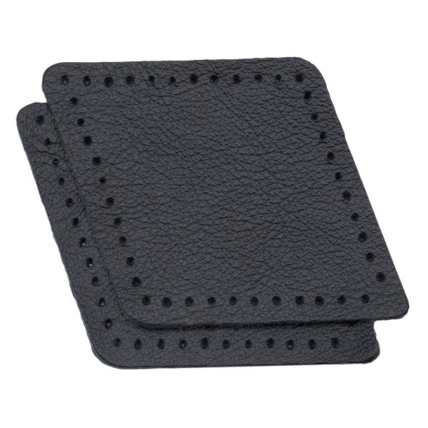 Заплатки пришивные из кожи, ромб 6х8,4см с перфорацией, 2 шт, 100% кожа, 01 черный, 9115