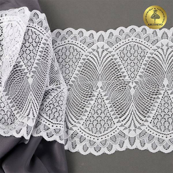 Кружево бельевое эластичное 190 мм / 25 м, 30200, цв.001 белый, Kruzhevo