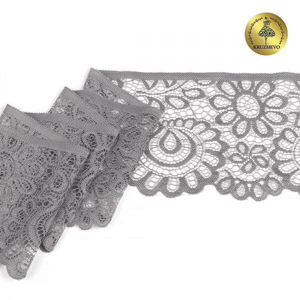 Кружево эластичное (стрейч) 90 мм, TBY.YSTL00839.N, L2475 серый, 3м, Kruzhevo