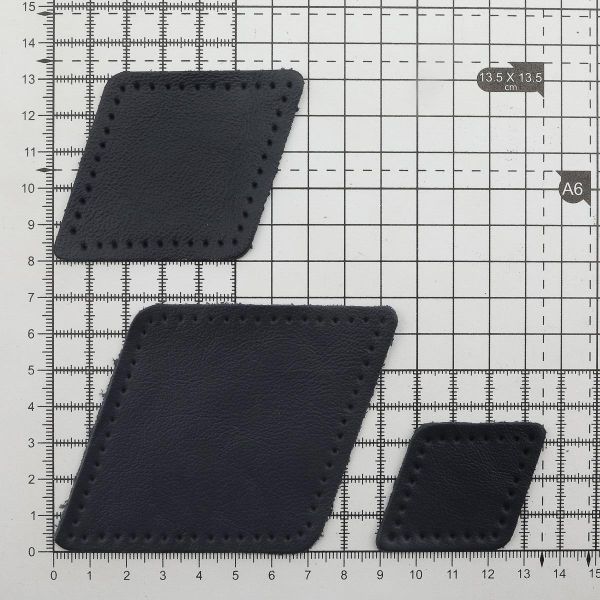 Набор заплаток пришивных из кожи, ромб 4х5,6см, 6х8,4см, 8х11,2см, с перфорацией, 3 шт (05 темно-синий), 9405