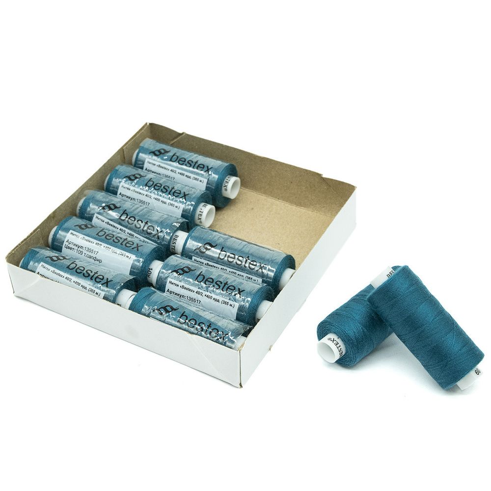 Нитки швейные бытовые Bestex 40/2, 365 м (400 ярд) / 10 кат., 109 темно-бирюзовый