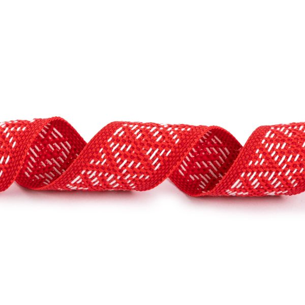 Лента (тесьма) жаккардовая 30.0 мм / 25±1 метров, Орнамент для северных народов, рис 9862 №1 красн/белый, Gamma C3881