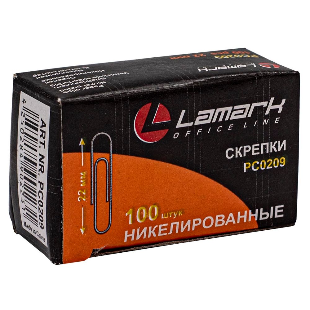 Скрепки ник. 22 мм/100 шт/ круглые, LAMARK209, 10 уп