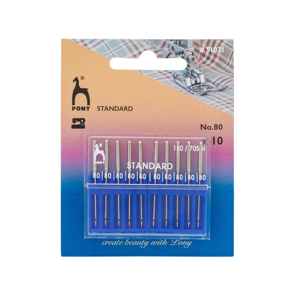 Иглы для швейных машин базовые универсальные 130/705 H, №80 с плоской колбой, 10 шт, Pony, 51021