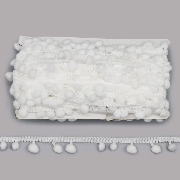 Тесьма с помпонами 1-рядная h20 мм, с помпонами 01 белый, 17 м