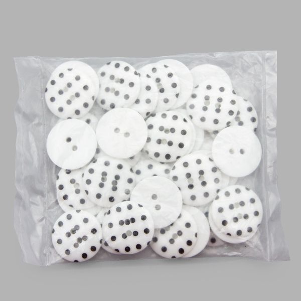 Пуговицы 2 прокола, Горошек 36L (009 бело-черный), 36 шт