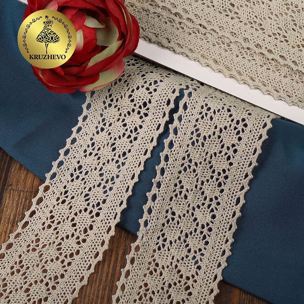 Кружево вязаное (тесьма) 60 мм / 10 метров, 3014 цв.F307 лен, Kruzhevo