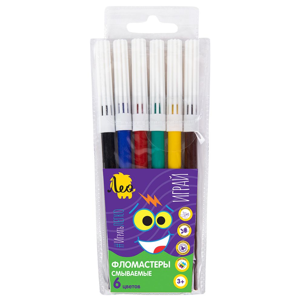 Фломастеры смываемые 6 цв, Лео LPFPW-06