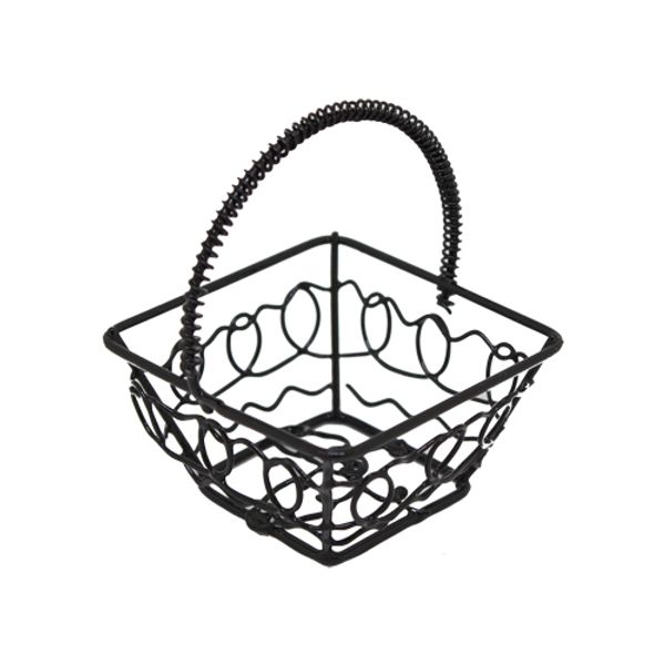 Миниатюра кукольная: Корзинка витая металлическая квадратная, 7х6см, черный