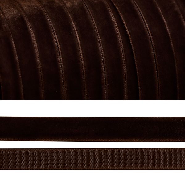 Лента бархатная (тесьма) 10.0 мм / 20±1 метров, LB1072 нейлон коричневый