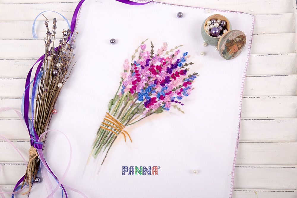 Набор для вышивания нитками Panna, Живая картина, Букет лаванды, 14х21,5 см