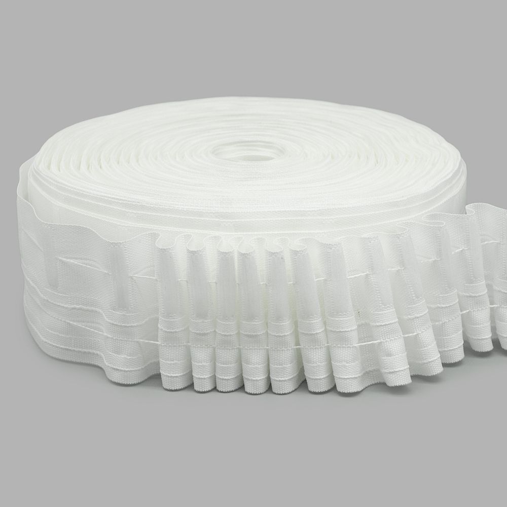 Лента (тесьма) шторная: сборка параллельная (1:4) 62 мм / 50 метров, (2 ряда петель, 2 шнура), белый, Р8135