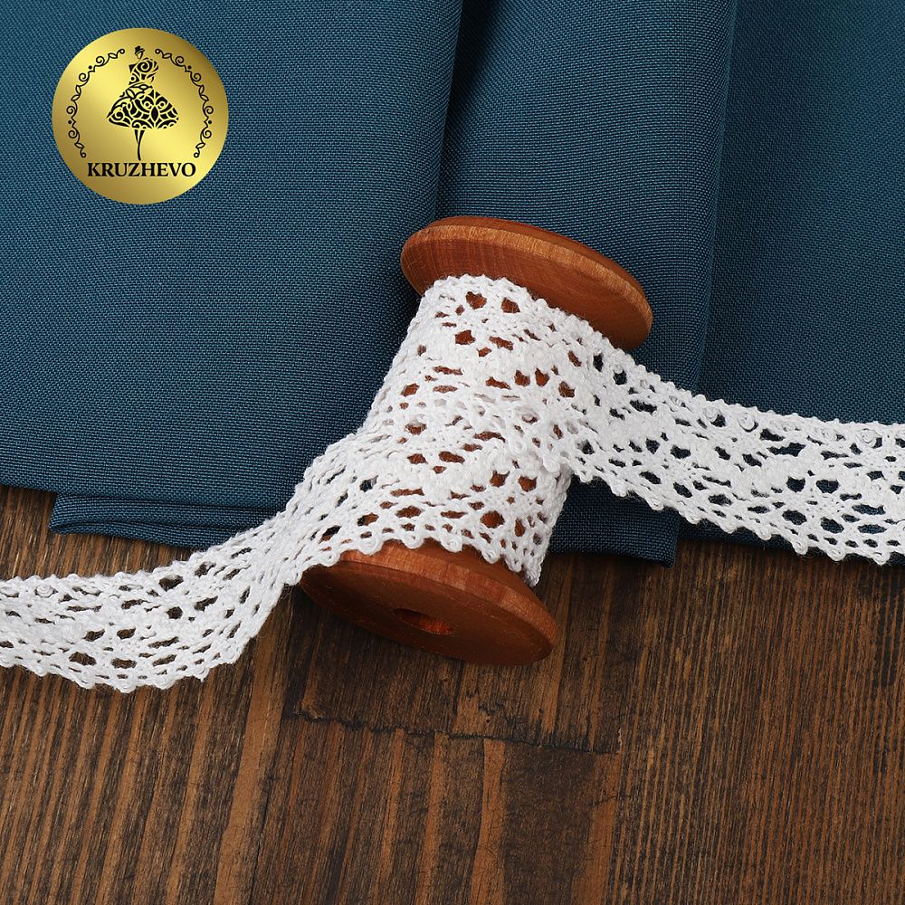 Кружево вязаное (тесьма) 25 мм, диз. 297, цв.02 белый, уп. 25 м, Kruzhevo