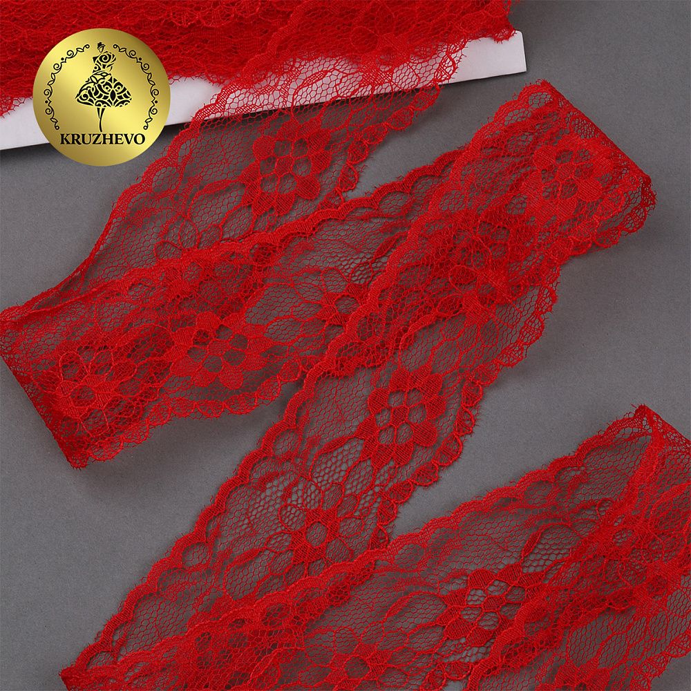 Кружево отделочное в стиле "трикотаж" 40 мм, диз. 281, цв.03 красный, уп. 27,4 м