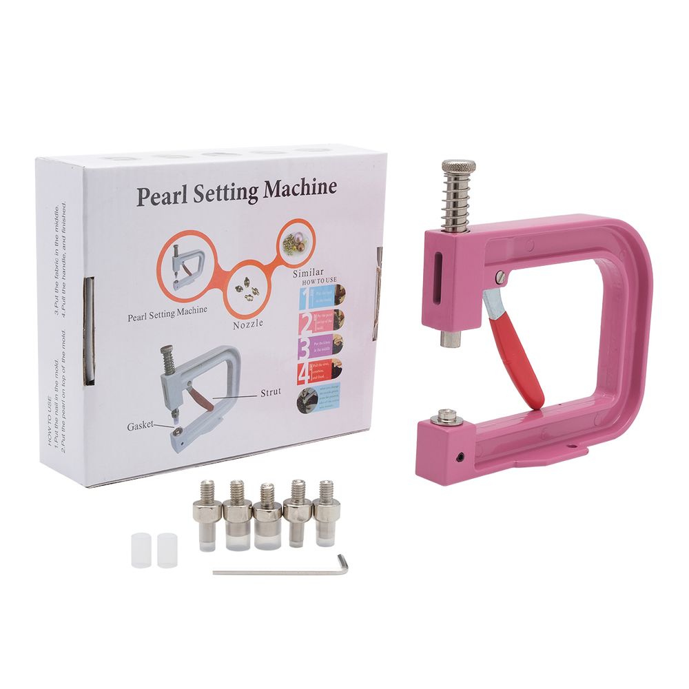 Ручной пресс для установки бусин на шипах с насадками 4, 5, 6, 8, 10 мм, New Star, розовый