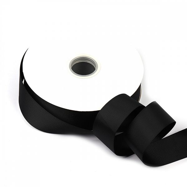 Лента репсовая (в рубчик) 38.0 мм, цв. 030 черный, уп.91.4м