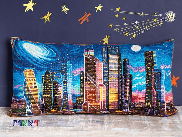 Набор для вышивания нитками Panna, Подушка Огни Москвы, 61х31 см