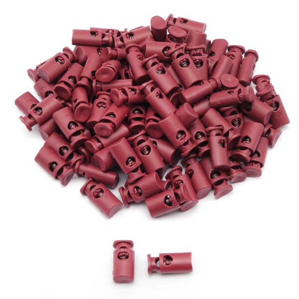 Фиксатор (зажим) для шнура пластик 1 отв., ⌀4.5 мм, 19х9 мм, цилиндр, ПП, бордовый, 100 шт