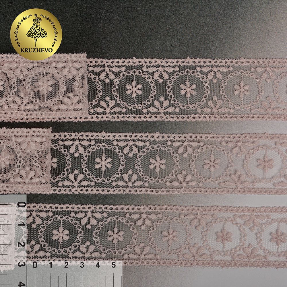 Кружево на сетке 30 мм, диз. 184, цв.308 нежно-розовый уп. 14 м, Kruzhevo