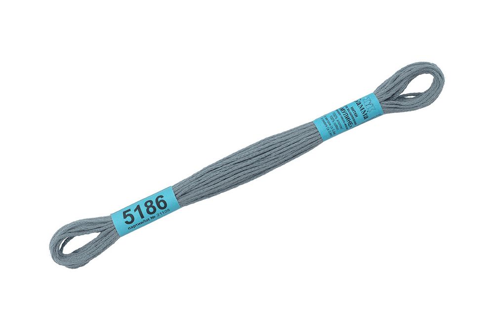 Мулине Gamma 100% хлопок, цв.5186 серый, 24 мотка по 8 метров